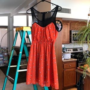 ModCloth dress orange black triangle mesh S short